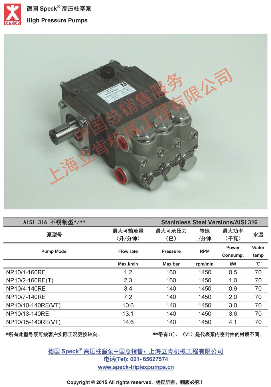 NP10 RE不锈钢系列(1~15L/min,~160bar) 