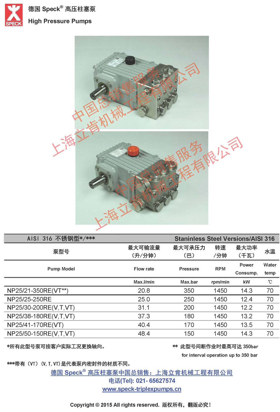 NP25RE不锈钢系列(21~50L/min,~350bar)