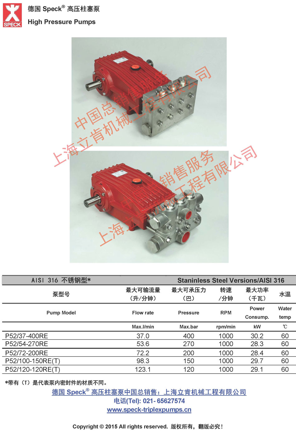 P52RE不锈钢系列(37~120L/min,~400bar)